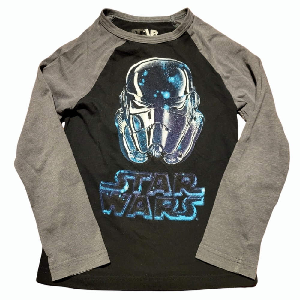 Vtg Star Wars Long Sleeve T-Shirt Darth Vader Black Grey Blue